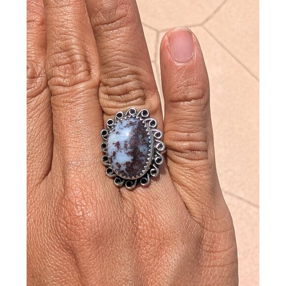 Vintage native American Sterling Silver Ring Size 5 Signed MW Dendritic Agate? - Picture 5 of 13